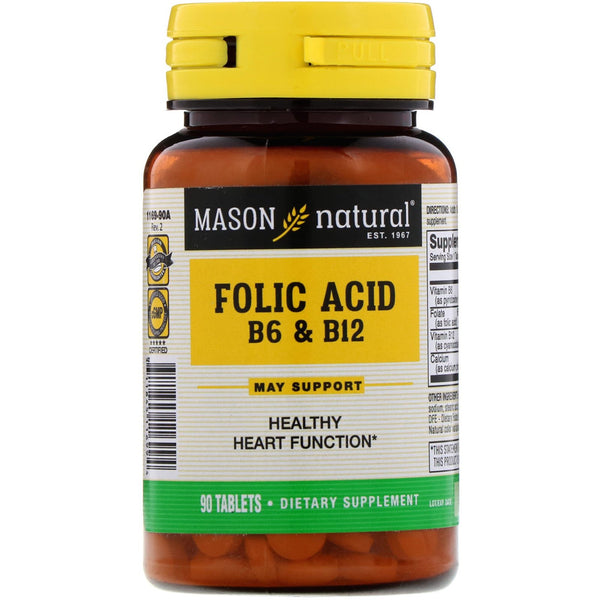 Mason Natural, Folic Acid, B-6 & B-12, 90 Tablets - The Supplement Shop