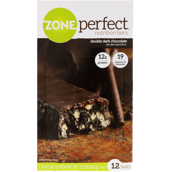 ZonePerfect, Nutrition Bars, Double Dark Chocolate, 12 Bars, 1.58 oz (45 g) Each - The Supplement Shop