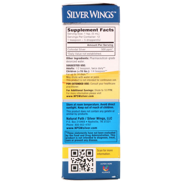 Natural Path Silver Wings, Colloidal Silver, 500 PPM, 2 fl oz (60 ml) - The Supplement Shop