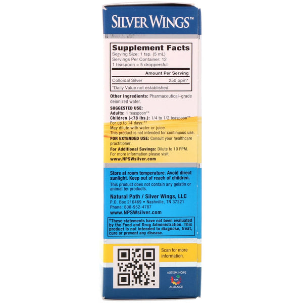 Natural Path Silver Wings, Colloidal Silver, 250 ppm, 2 fl oz (60 ml) - The Supplement Shop