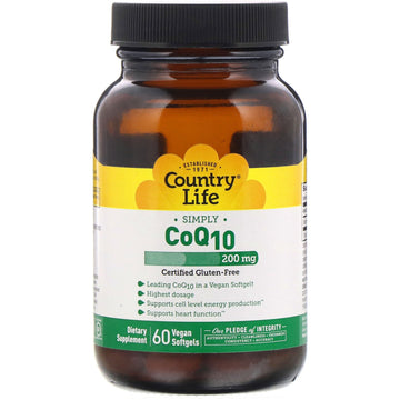 Country Life, Simply CoQ10, 200 mg, 60 Vegan Softgels