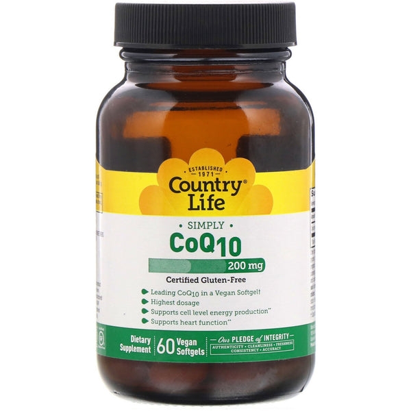 Country Life, Simply CoQ10, 200 mg, 60 Vegan Softgels - The Supplement Shop