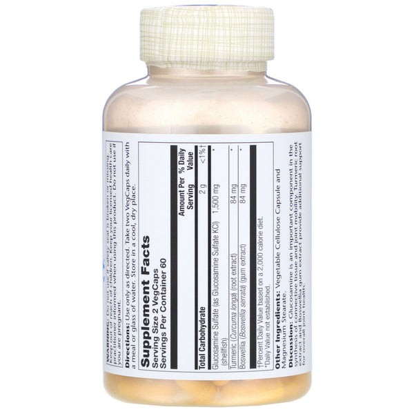 Solaray, Two Daily Glucosamine Sulfate with Turmeric & Boswellia, 1,500 mg, 120 VegCaps