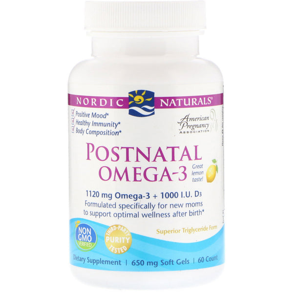 Nordic Naturals, Postnatal Omega-3, Lemon, 650 mg, 60 Soft Gels - The Supplement Shop