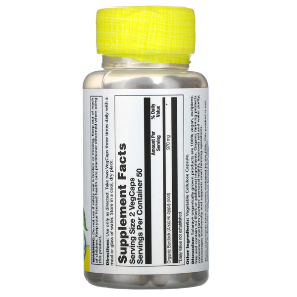 Solaray, Organically Grown Burdock, 485 mg, 100 VegCaps - The Supplement Shop