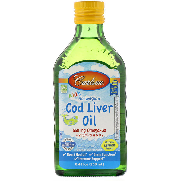 Carlson Labs, Kid's, Norwegian Cod Liver Oil, Natural Lemon Flavor, 8.4 fl oz (250 ml) - The Supplement Shop