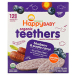 Happy Family Organics, Organic Teethers, Gentle Teething Wafers, Sitting Baby, Blueberry & Purple Carrot, 12 Packs, 0.14 oz (4 g) Each - The Supplement Shop