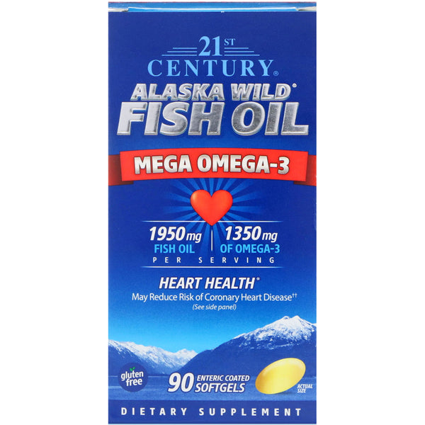 21st Century, Alaska Wild Fish Oil, Mega Omega-3, 90 Enteric Coated Softgels - The Supplement Shop