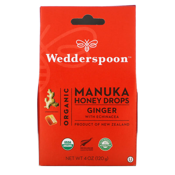 Wedderspoon, Organic Manuka Honey Drops, Ginger with Echinacea, 4 oz (120 g) - The Supplement Shop