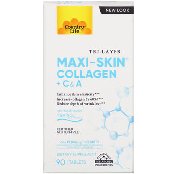 Country Life, Tri Layer Maxi-Skin Collagen + C&A, 90 Tablets