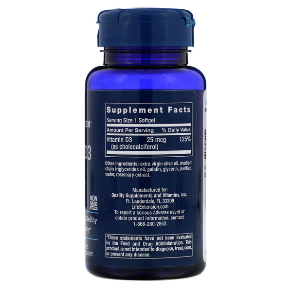 Life Extension, Vitamin D3, 25 mcg (1,000 IU), 250 Softgels - The Supplement Shop