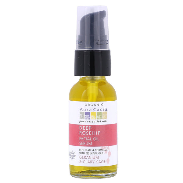 Aura Cacia, Organic Deep Rosehip Essentials Facial Oil Serum, Geranium & Clary Sage, 1 fl oz (30 ml) - The Supplement Shop