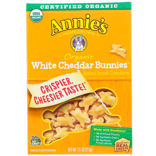 Annie's Homegrown, Organic White Cheddar Bunnies, Baked Snack Crackers, 7.5 oz (213 g) - The Supplement Shop
