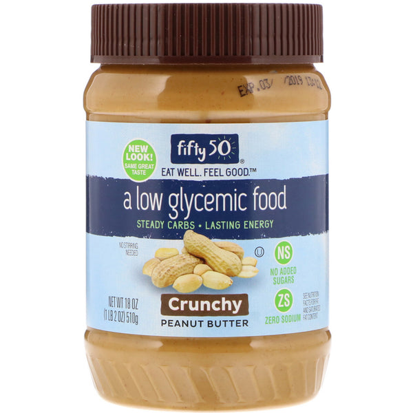 Fifty 50, Low Glycemic Peanut Butter, Crunchy, 18 oz (510 g) - The Supplement Shop