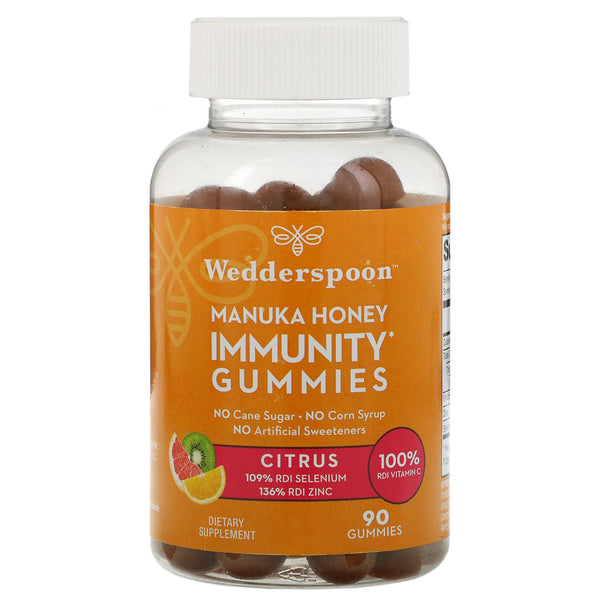 Wedderspoon, Manuka Honey, Immunity Gummies, Citrus, 90 Gummies - The Supplement Shop