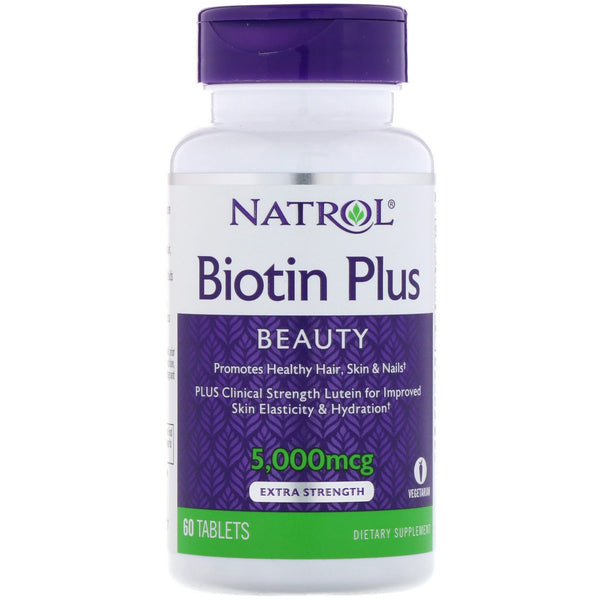 Natrol, Biotin Plus, Extra Strength, 5,000 mcg, 60 Tablets - The Supplement Shop