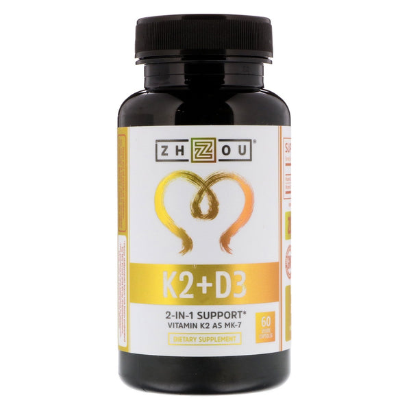 Zhou Nutrition, K2 + D3, 2-In-1 Support, 60 Veggie Capsules - The Supplement Shop