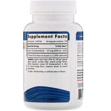 Nordic Naturals, Vitamin D3 5000, Orange, 125 mcg (5,000 IU), 120 Mini Soft Gels