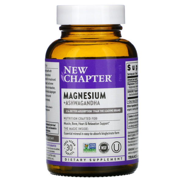 New Chapter, Magnesium + Ashwagandha, 30 Vegan Tablets - The Supplement Shop