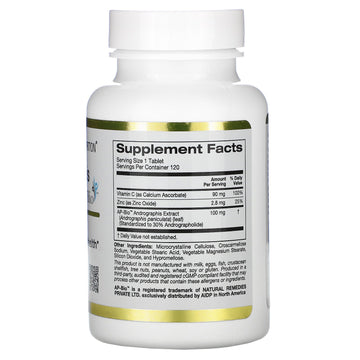 California Gold Nutrition, Andrographis Immune with AP-Bio, Andrographis Extract with Vitamin C and Zinc, 100 mg, 120 Tablets