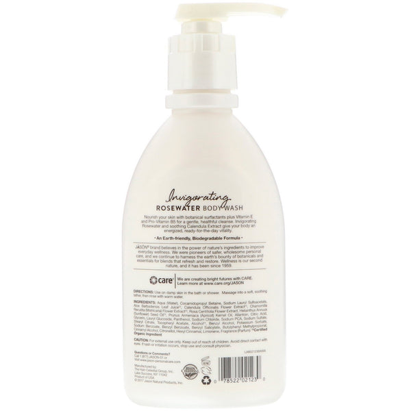 Jason Natural, Body Wash, Invigorating Rosewater, 30 fl oz (887 ml) - The Supplement Shop