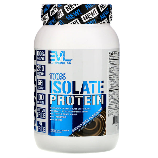EVLution Nutrition, 100% Isolate Protein, Double Rich Chocolate, 1.6 lb (726 g) - The Supplement Shop