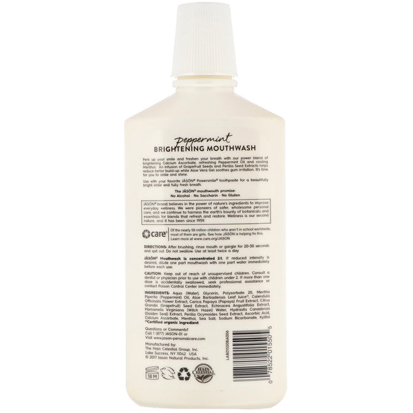 Jason Natural, Powersmile, Brightening Mouthwash, Peppermint, 16 fl oz (473 ml) - The Supplement Shop