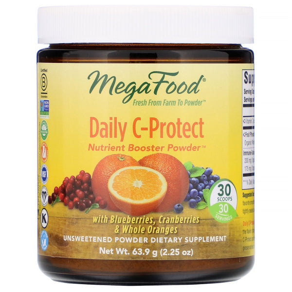 MegaFood, Daily C-Protect, Nutrient Booster Powder, Unsweetened, 2.25 oz (63.9 g) - The Supplement Shop
