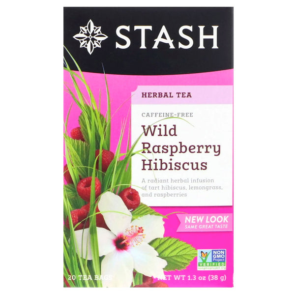 Stash Tea, Herbal Tea, Wild Raspberry Hibiscus, Caffeine Free, 20 Tea Bags,1.3 oz (38 g) - The Supplement Shop