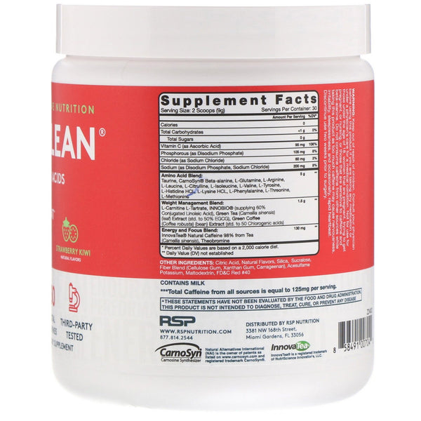RSP Nutrition, AminoLean, Strawberry Kiwi, 9.52 oz (270 g) - The Supplement Shop