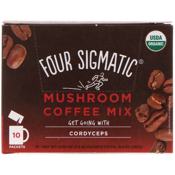 Four Sigmatic, Mushroom Coffee Mix, Rich + Smooth, 10 Packets, 0.09 oz (2.5 g) Each - The Supplement Shop