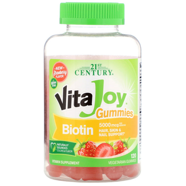 21st Century, VitaJoy Biotin Gummies, Strawberry Flavor, 5,000 mcg, 120 Vegetarian Gummies - The Supplement Shop