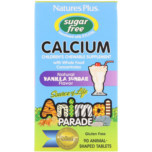 Nature's Plus, Source of Life, Animal Parade, Calcium, Children's Chewable Supplement, Sugar Free, Natural Vanilla Sundae Flavor, 90 Animal-Shaped Tablets
