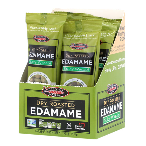 Seapoint Farms, Dry Roasted Edamame, Spicy Wasabi, 12 Packs, 1.58 oz (45 g) Each - The Supplement Shop