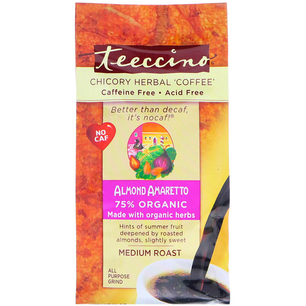 Teeccino, Chicory Herbal Coffee, Medium Roast, Caffeine Free, Almond Amaretto, 11 oz (312 g) - The Supplement Shop