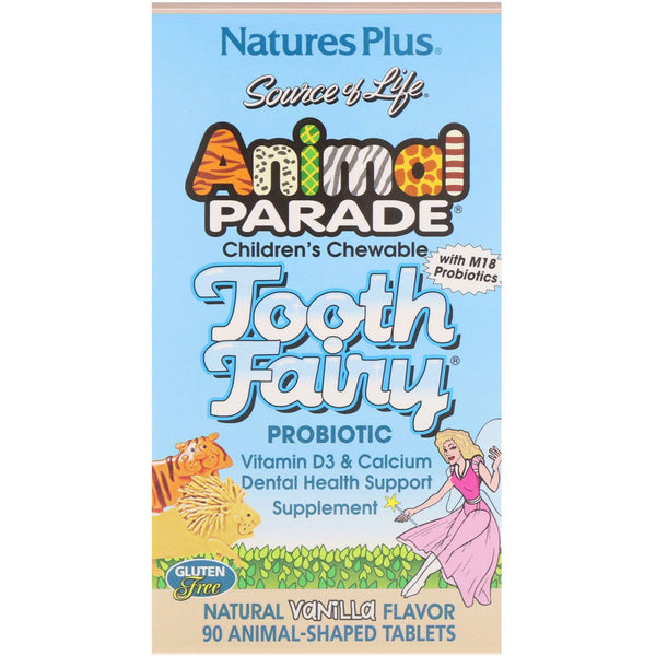 Nature's Plus, Source of Life, Animal Parade, Tooth Fairy Probiotic, Children's Chewable, Natural Vanilla Flavor, 90 Animal-Shaped Tablets - The Supplement Shop
