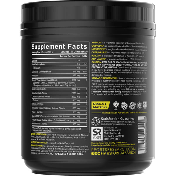 Sports Research, Pre-Sweat Advanced Pre-Workout, Citrus Starter, 14.46 oz (410 g) - The Supplement Shop