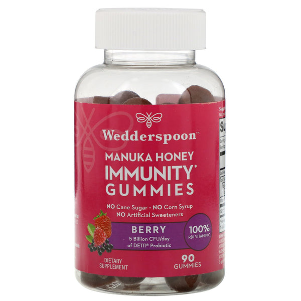 Wedderspoon, Manuka Honey, Immunity Gummies, Berry, 5 Billion CFU, 90 Gummies - The Supplement Shop