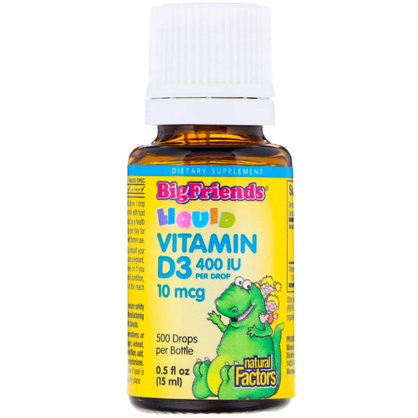 Natural Factors, Big Friends, Liquid Vitamin D3, 10 mcg 400 IU, 0.5 fl oz (15 ml) - The Supplement Shop