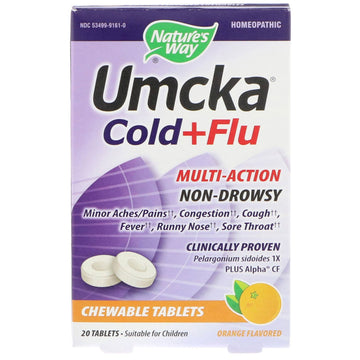 Nature's Way, Umcka, Cold+Flu, Orange, 20 Chewable Tablets