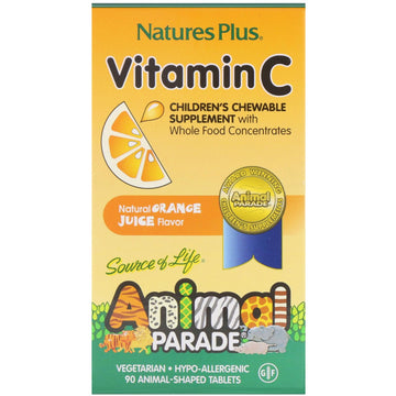 Nature's Plus, Source of Life, Animal Parade, Vitamin C, Children's Chewable Supplement, Natural Orange Juice Flavor, 90 Animal-Shaped Tablets