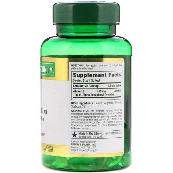Nature's Bounty, Vitamin E, Pure Dl-Alpha, 450 mg (1,000 IU), 60 Rapid Release Softgels - The Supplement Shop
