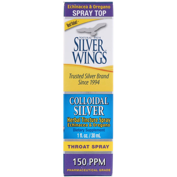 Natural Path Silver Wings, Colloidal Silver, Herbal Tincture Throat Spray, 150 PPM, 1 fl oz (30 ml) - The Supplement Shop