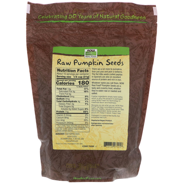 Now Foods, Real Food, Raw Pumpkin Seeds, Unsalted, 16 oz (454 g) - The Supplement Shop