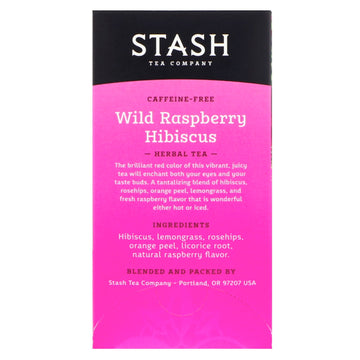 Stash Tea, Herbal Tea, Wild Raspberry Hibiscus, Caffeine Free, 20 Tea Bags,1.3 oz (38 g)