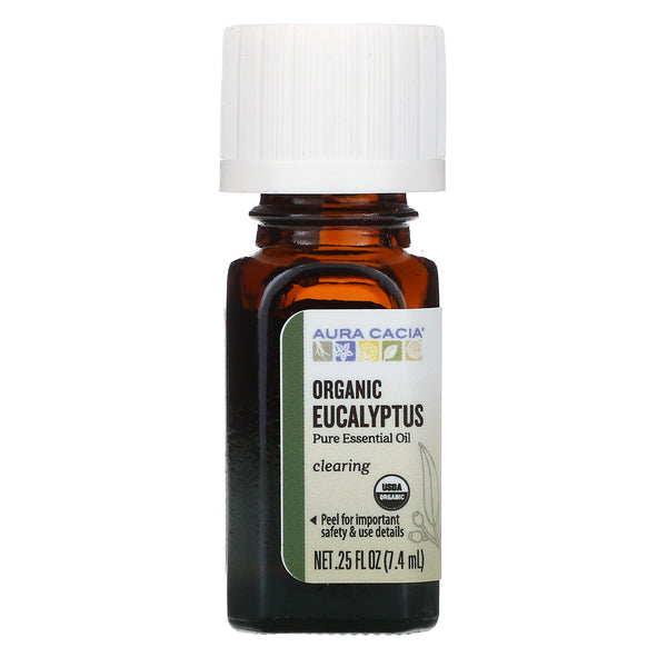 Aura Cacia, Pure Essential Oil, Organic Eucalyptus, .25 fl oz (7.4 ml) - The Supplement Shop