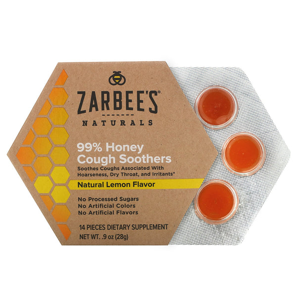 Zarbee's, 99% Honey Cough Soothers, Natural Lemon Flavor, 14 Pieces - The Supplement Shop