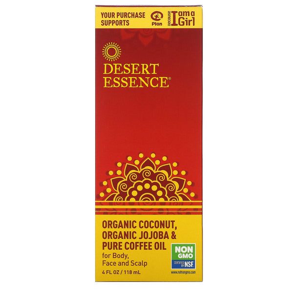 Desert Essence, Organic Coconut, Organic Jojoba & Pure Coffee Oil, 4 fl oz (118 ml) - The Supplement Shop