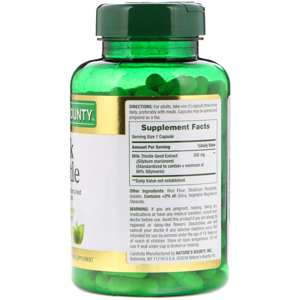 Nature's Bounty, Milk Thistle, 250 mg, 200 Capsules - The Supplement Shop
