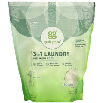 Grab Green, 3-in-1 Laundry Detergent Pods, Vetiver, 60 Loads, 2 lbs